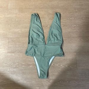 Olive Green Deep V One Piece Bathing Suit